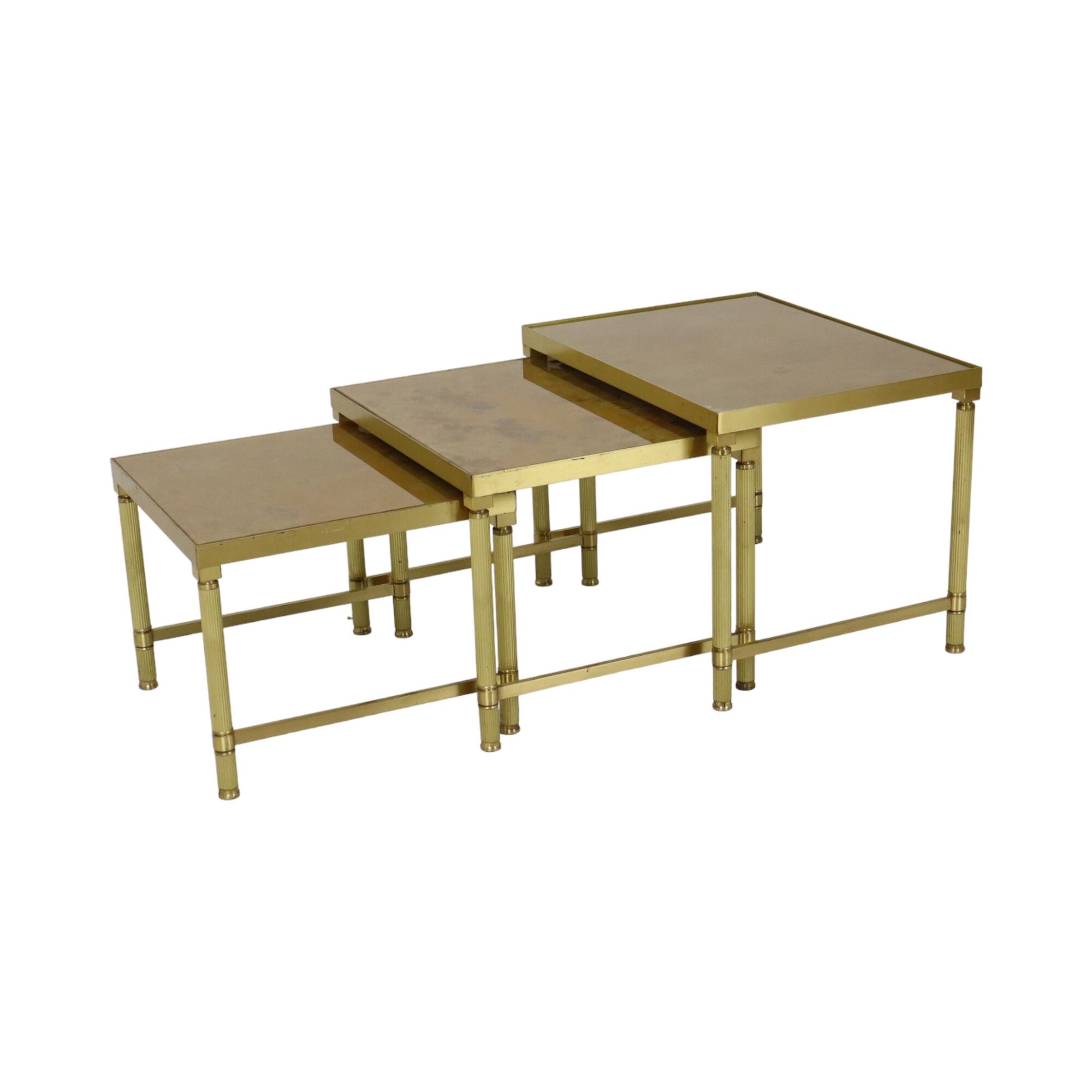 Design set of 3 nesting tables brass copper glass gold style maison jansen