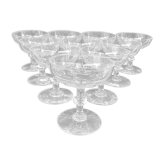 10 champagne cups in Baccarat crystal, circa 1910