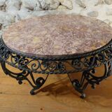 Wrought iron round coffee table and marble top