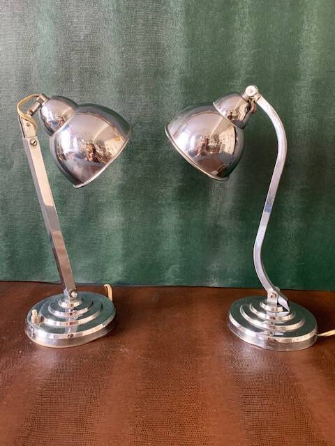 Old Art Deco desk lamp, in chrome metal-1950