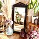 Large antique wooden mirror with sculpted pediment in boho style 118x57cm