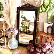 Large antique wooden mirror with sculpted pediment in boho style 118x57cm
