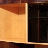 Iconic Aldo Tura brown goatskin bar cabinet with electric lift & mirror interior.