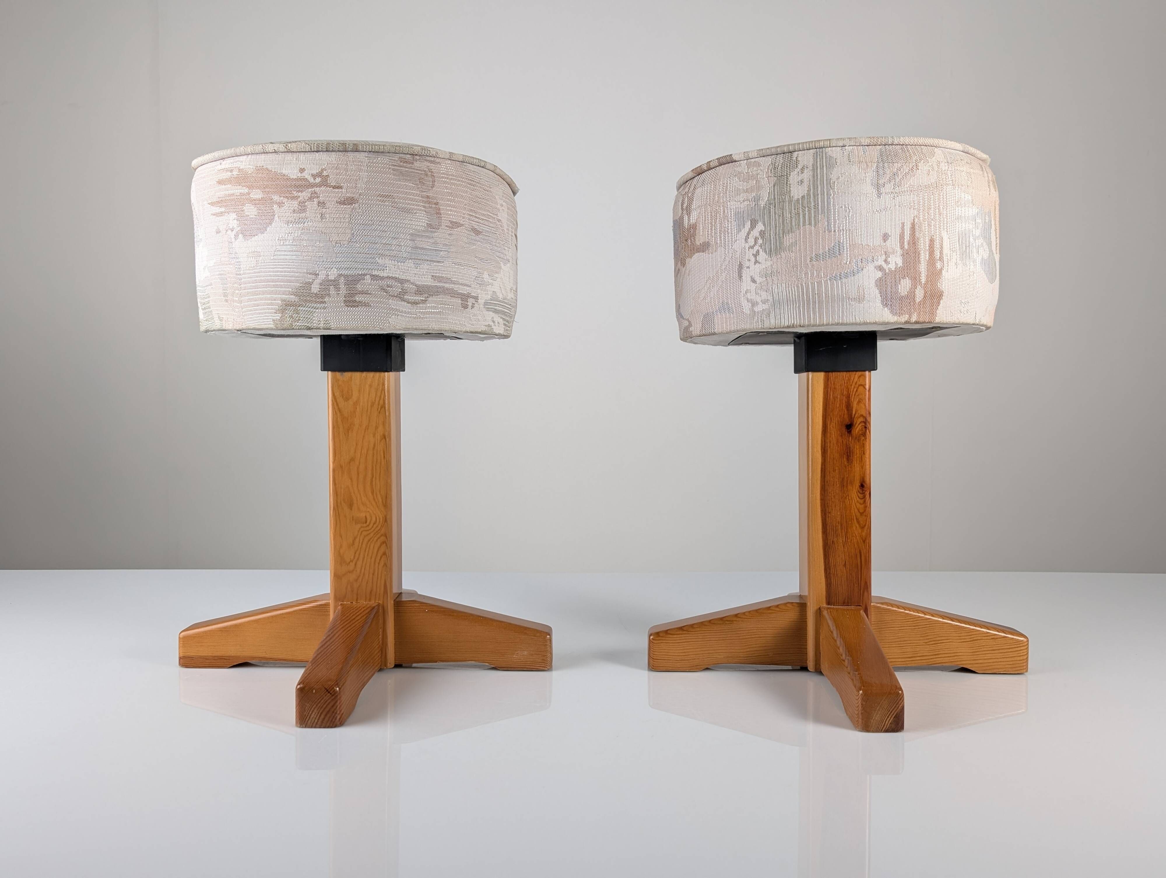 Pair of Scandinavian pine and fabric stools, 1980s