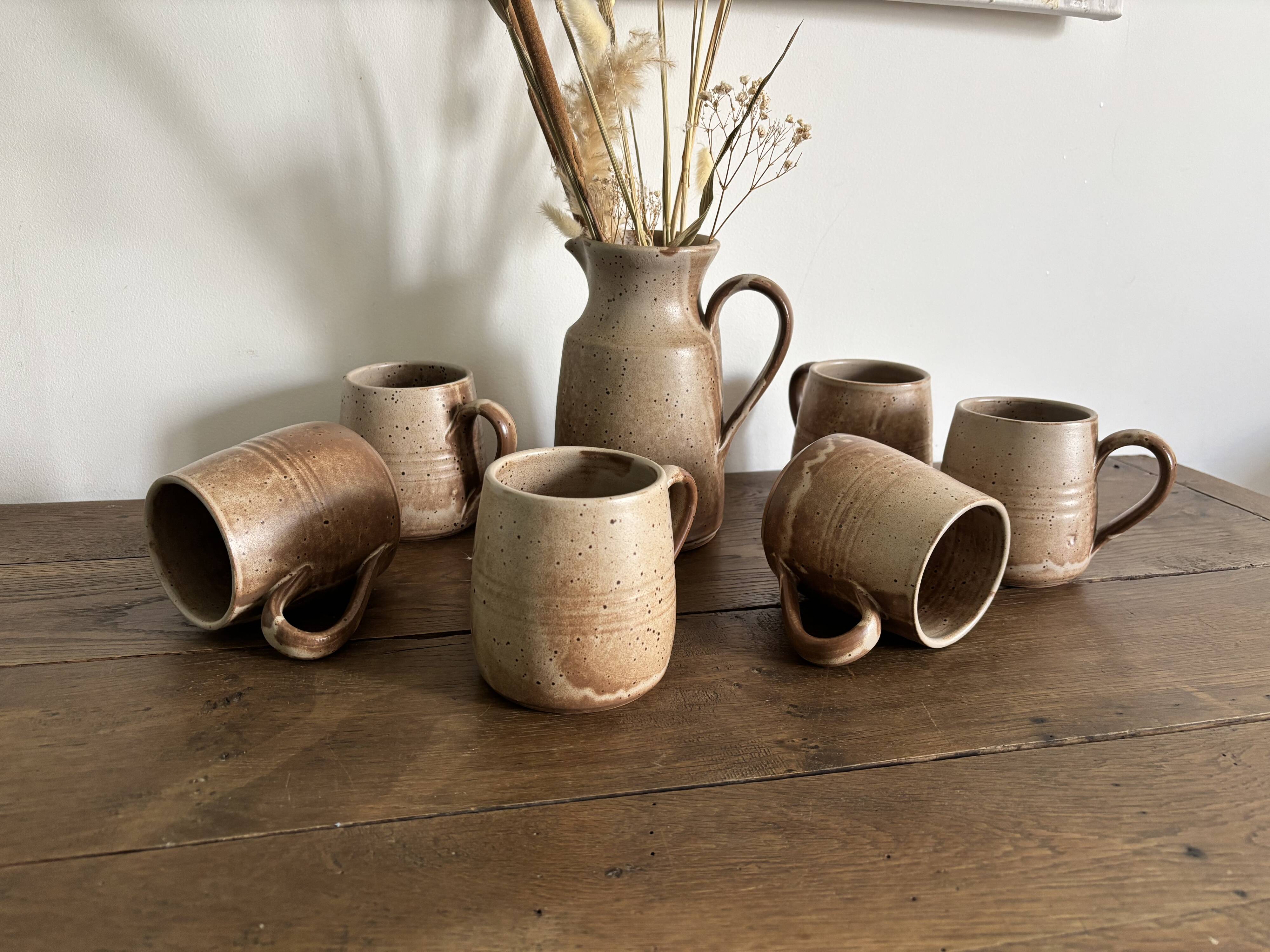 Vintage complete stoneware service – 6 mugs & jug Vallauris