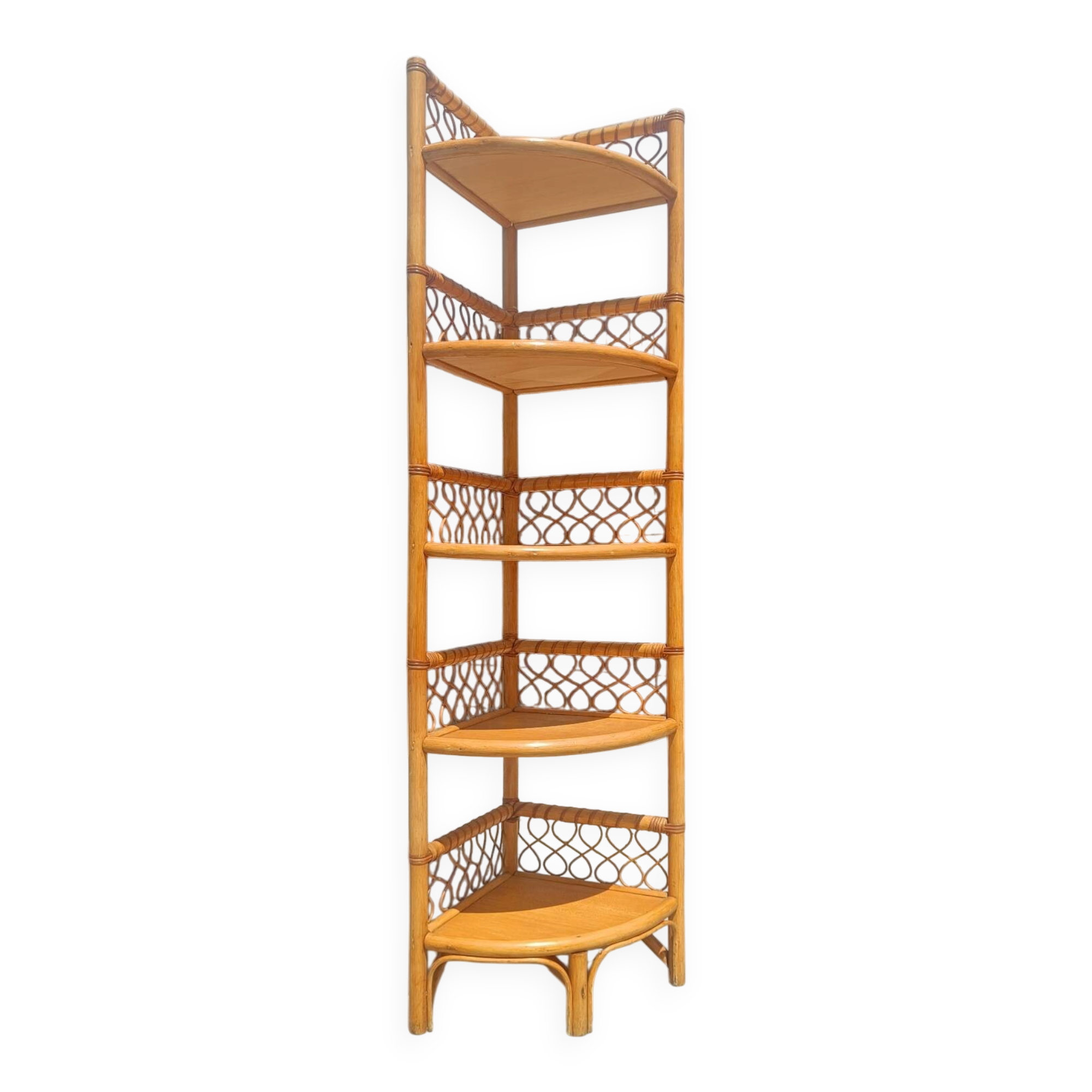 Vintage corner shelf in rattan – 1970s – Exceptional condition