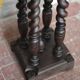 Vintage wood and marble side table, Louis XIII style turned wood pedestal table