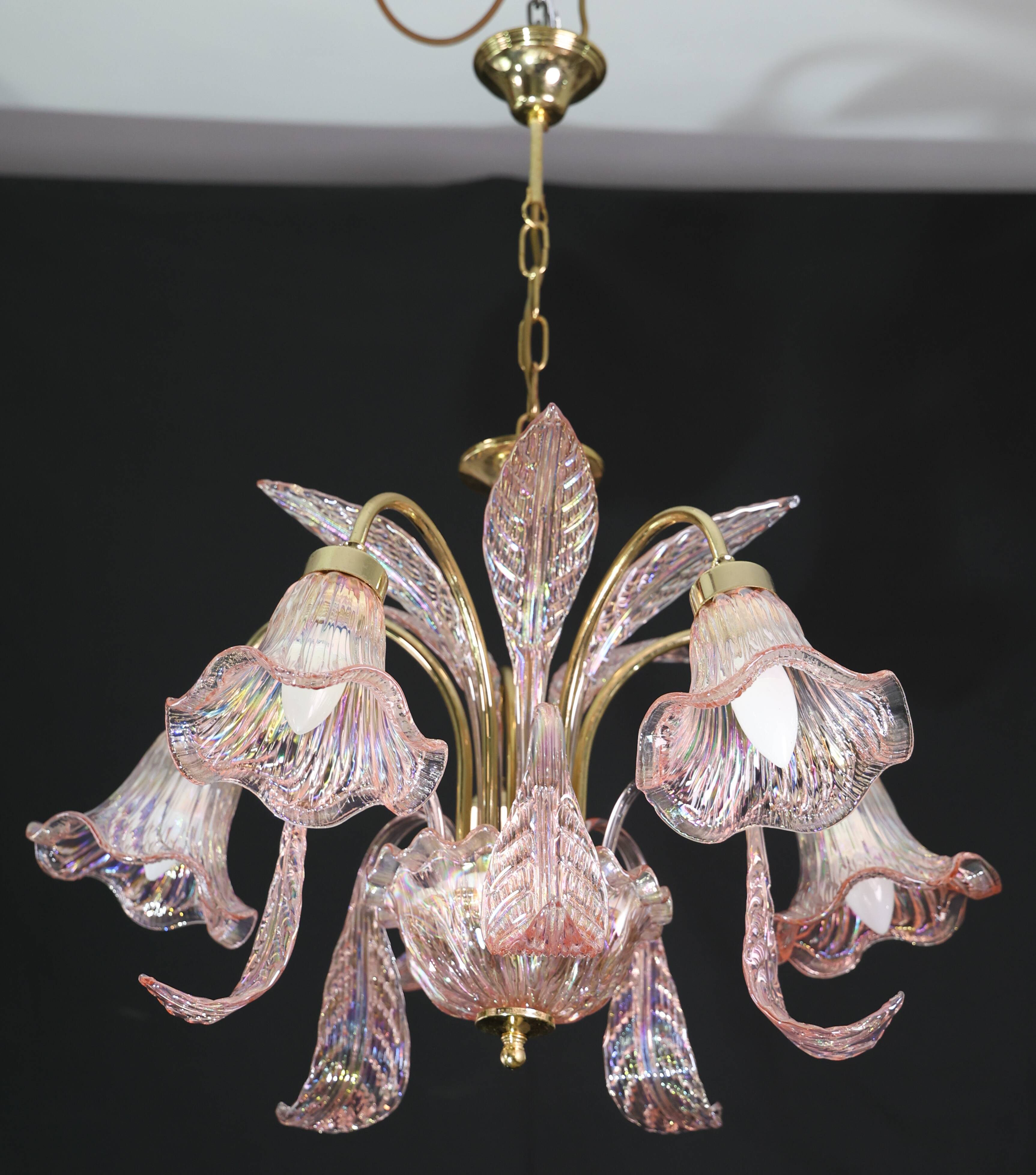 Liz Taylor, Iridiscent Pink Murano Glass Chandelier, 1980s