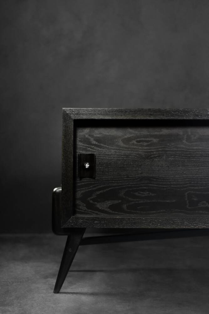 Mid-Century Modern Scandinavian Buffet in Dark Oak with Wooden and Metal Handles, 1960s