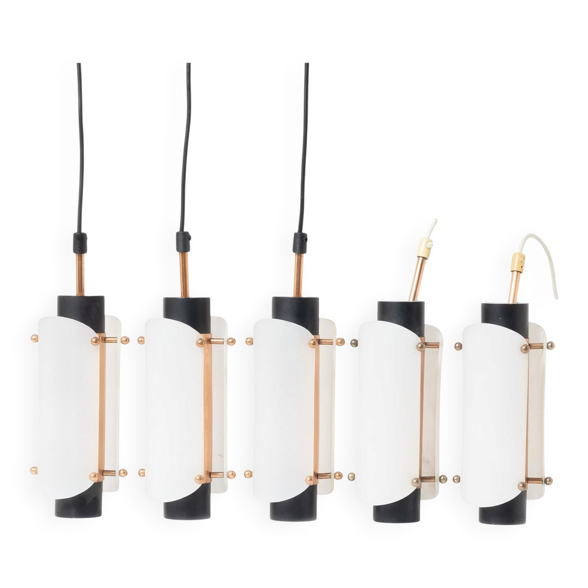 Pair of ceiling lights steel copper plexiglass Denmark 1960