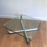 Table basse chromée à plateau de verre