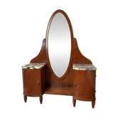 Art Deco dressing table in wood and marble, large oval mirror, 1930s-40s.