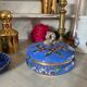 Old blue earthenware jewelry box