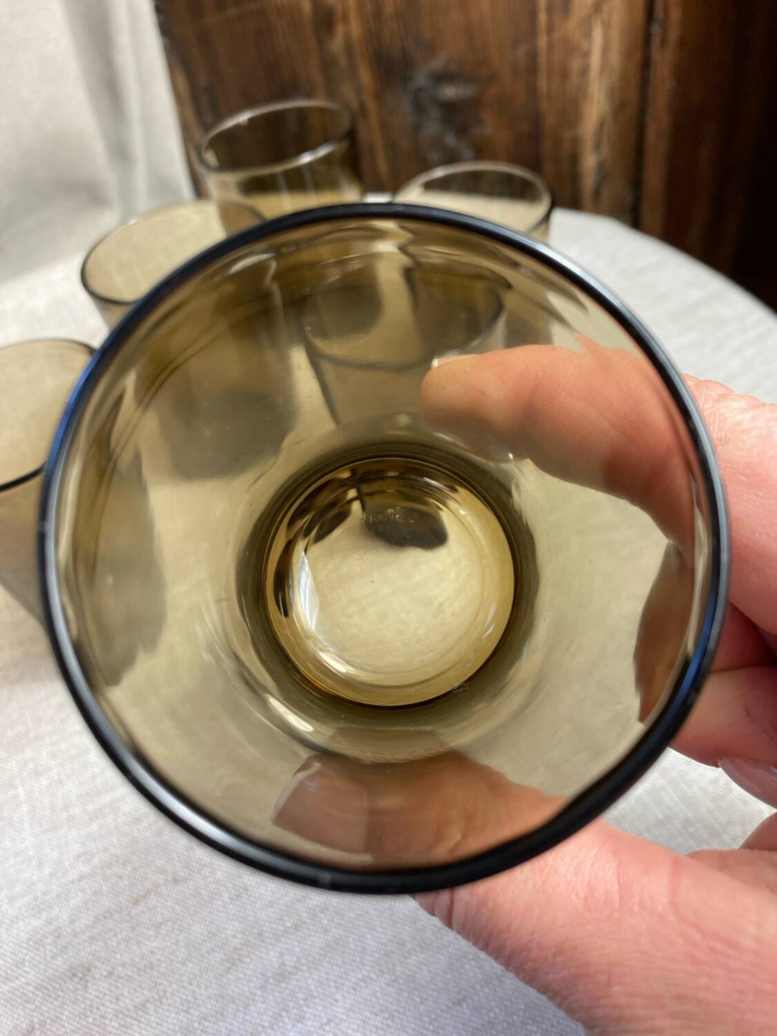 Six glasses, smoked glass, Vereco, 1970s