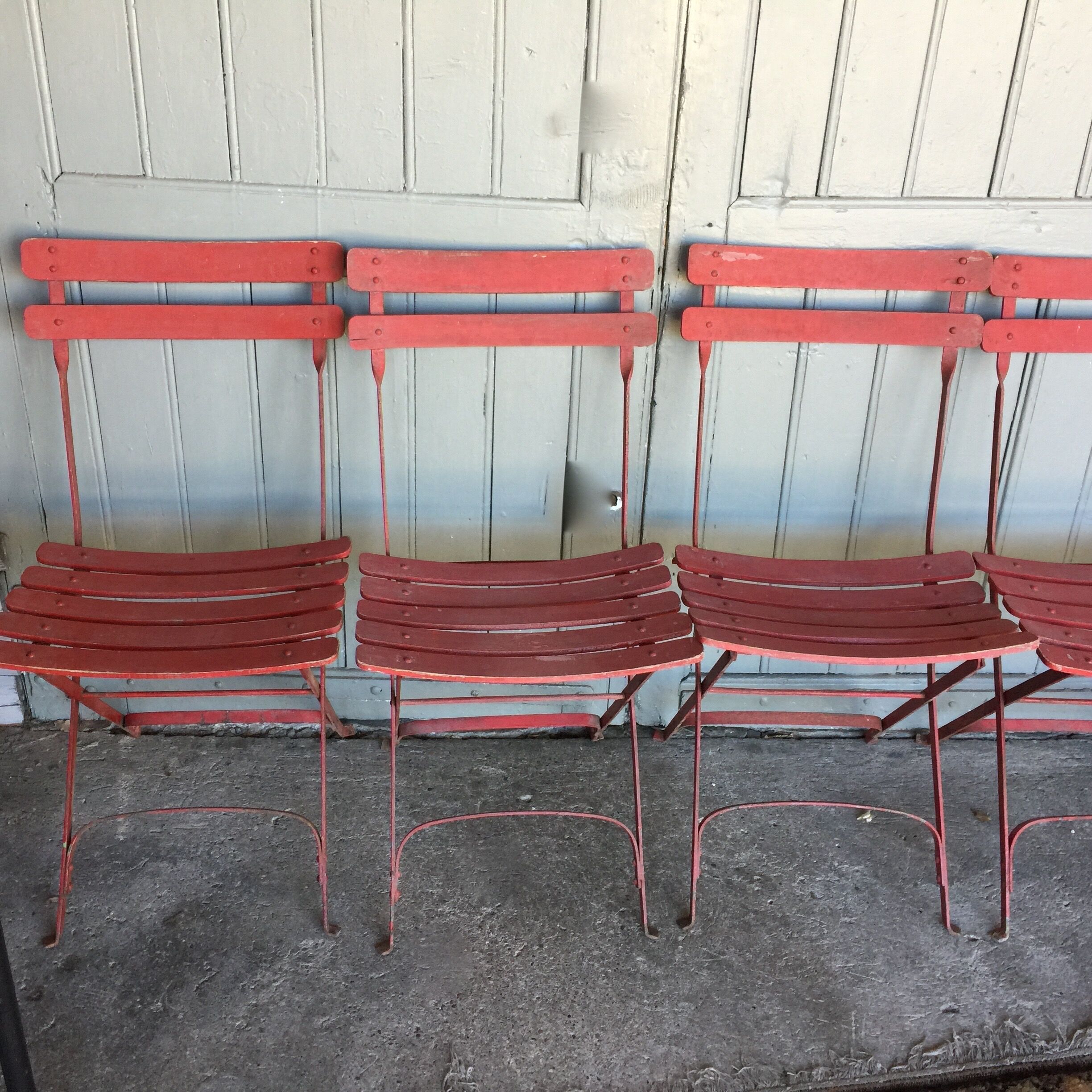 SET OF 6 IRON AND WOOD FOLDING GARDEN CHAIRS