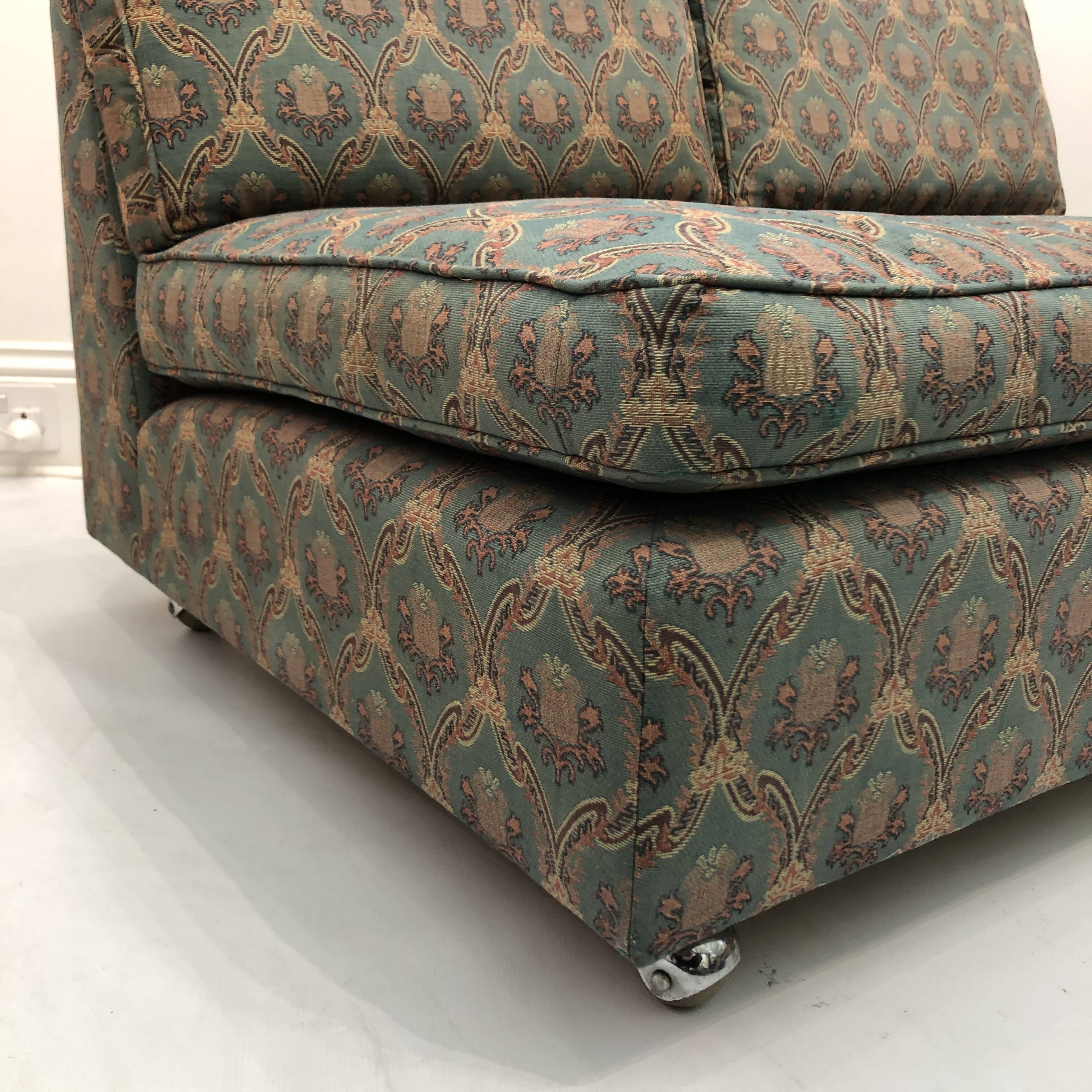 Low Tuxedo Two Seater Sofa On Wheels Mid Century Modern Settee 1960s Multicolour