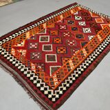 Vintage Persian Qasgai Kilim 270x163 cm Wool Kelim Rug Large Red, Black, Colorful