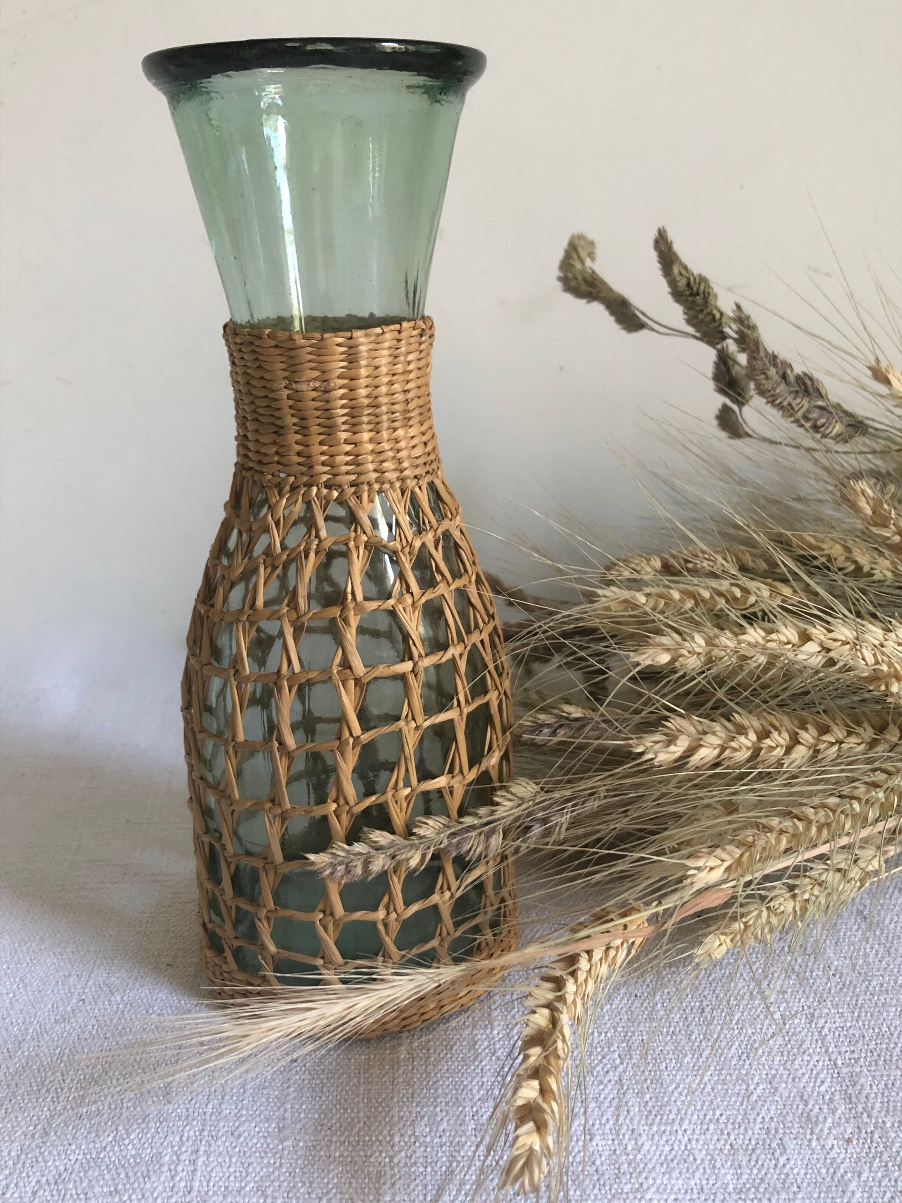 Natural rattan hooped carafe
