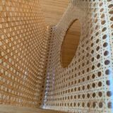 Plexiglass magazine rack with cane work, 1970