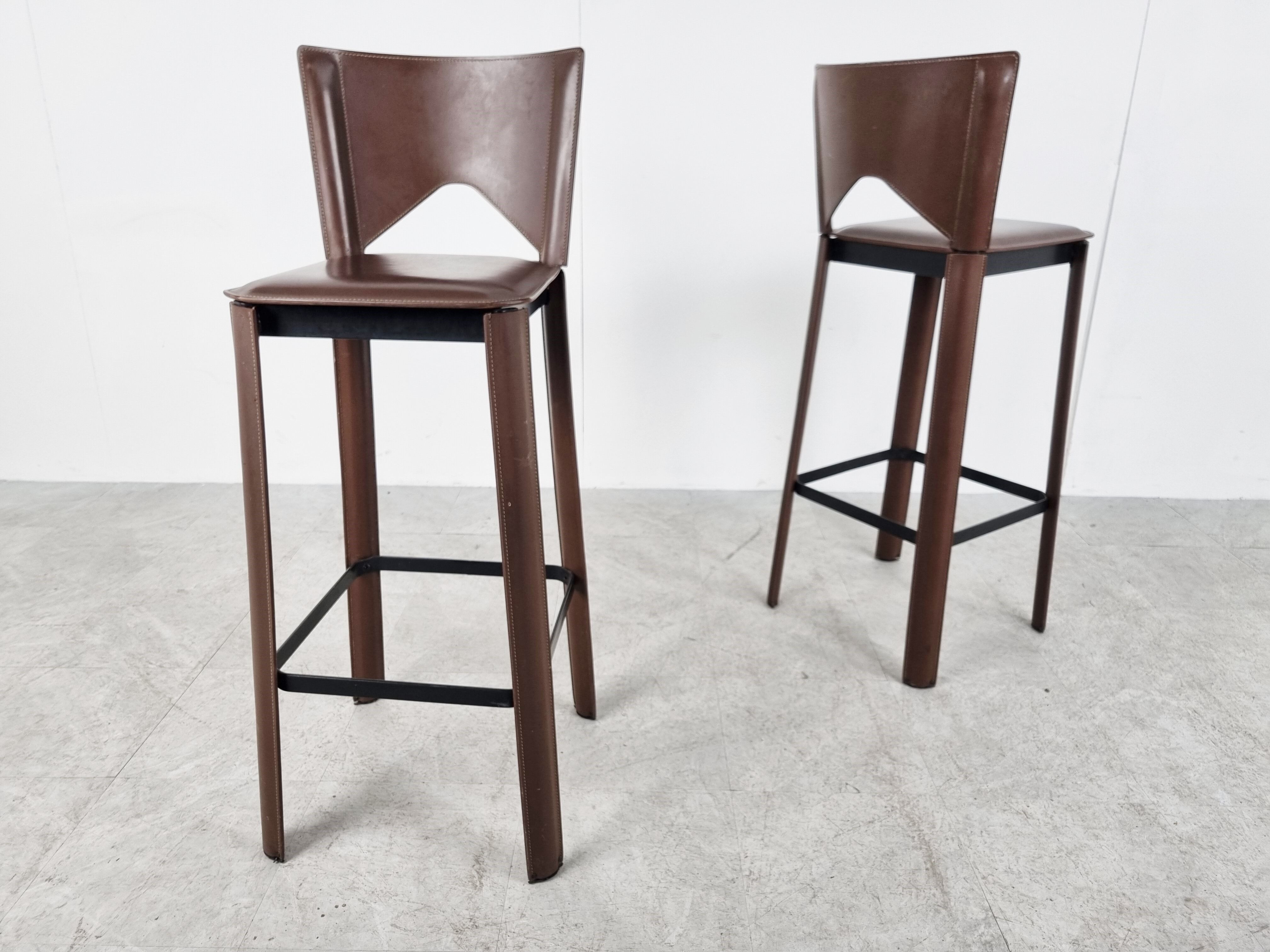 Brazilian leather bar stools, 1980s