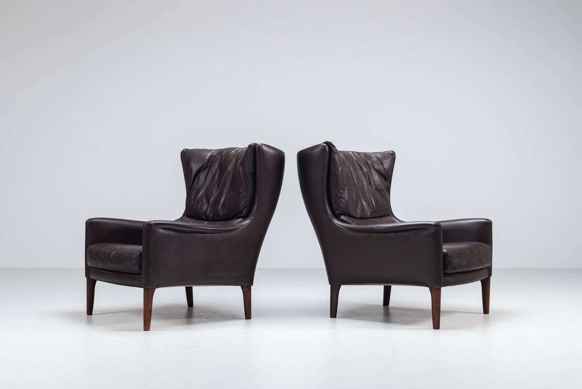 Pair of Durlet lounge chairs brown leather Belgium 1960