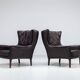 Pair of Durlet lounge chairs brown leather Belgium 1960