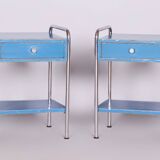 Restored Bauhaus Pair of Bedside Tables, Hynek Gottwald, Chrome, Czechia, 1930s