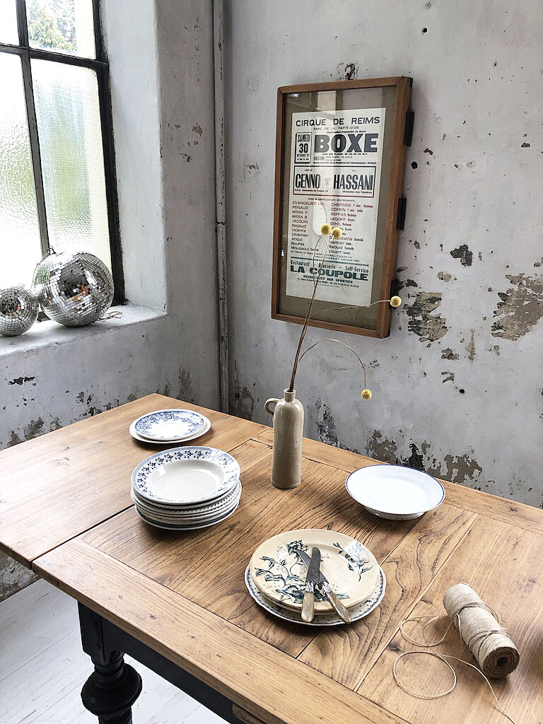 Ancient oak farm table with extensions 218 cm