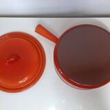 Large vintage orange enamel saucepan