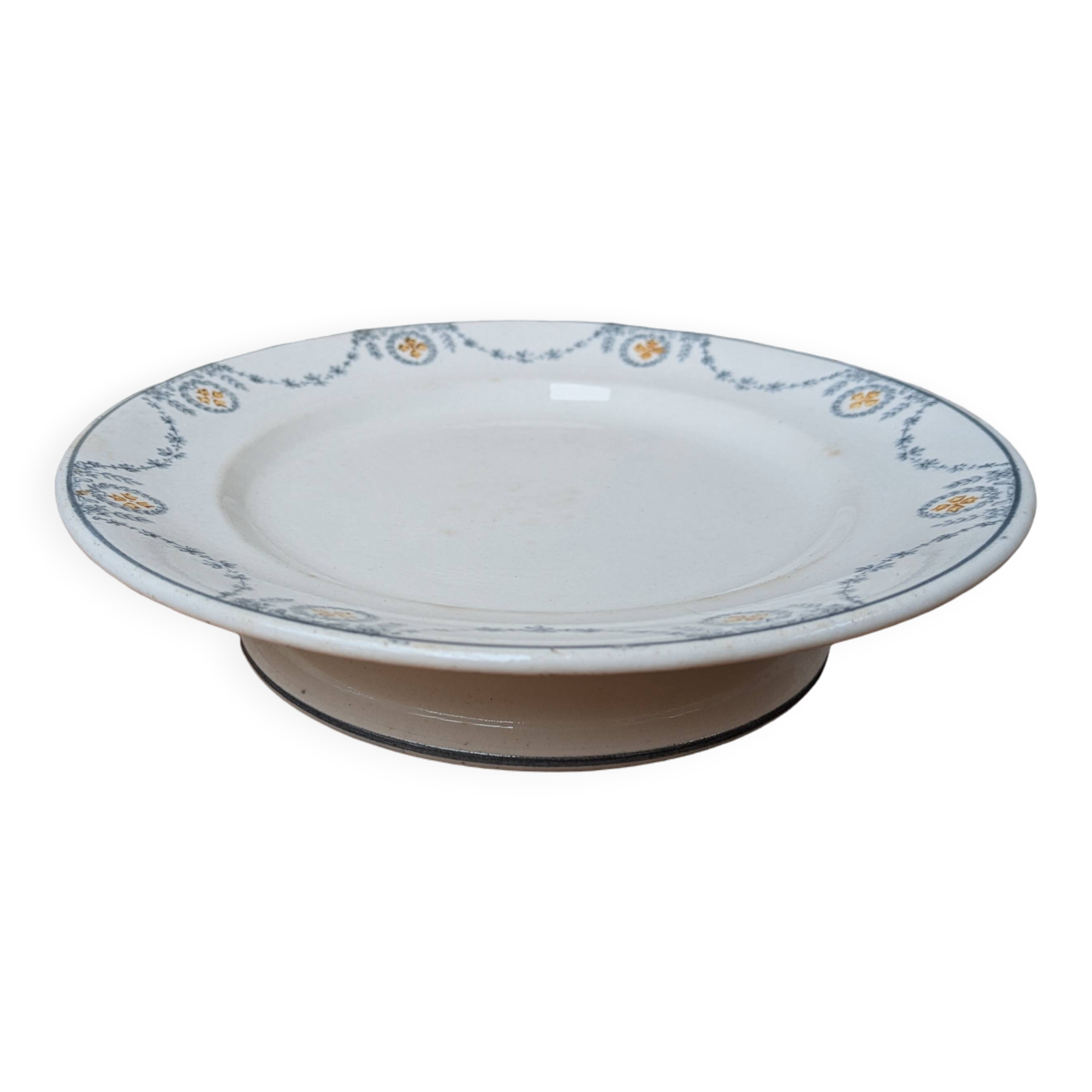 Old plate on pedestal serving dish Longwy Moselle model
