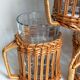 Six vintage 50s glasses in braided rattan cases