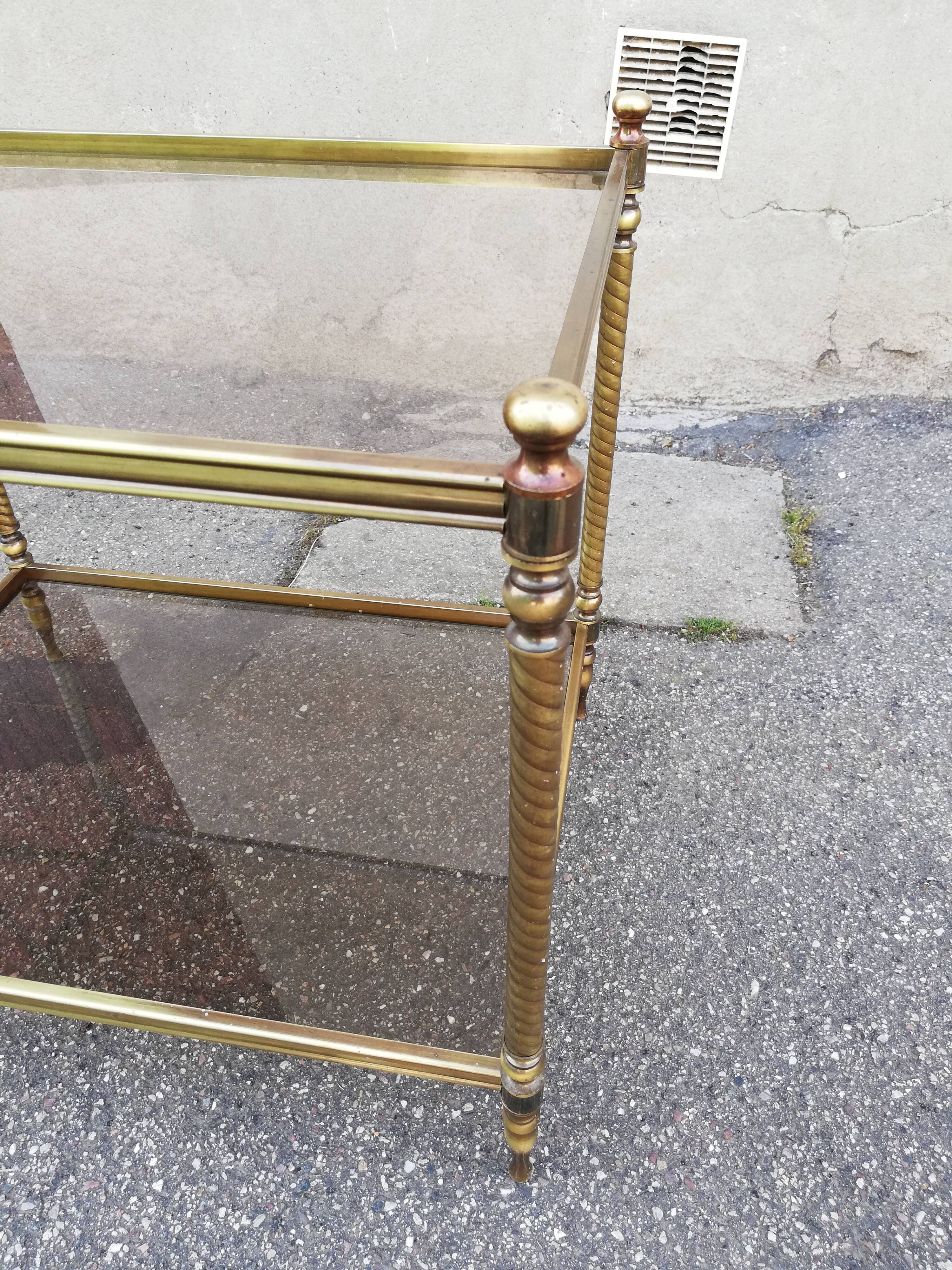 Vintage brass side table and 2 smoked glass trays