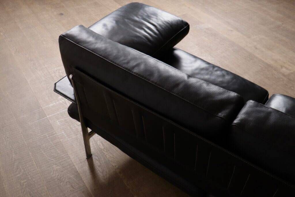 Canapé trois places Diesis en cuir noir par Antonio Citterio pour B&B Italia, années 1970.