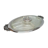 Art deco presentation dish in silver metal and glass compartments