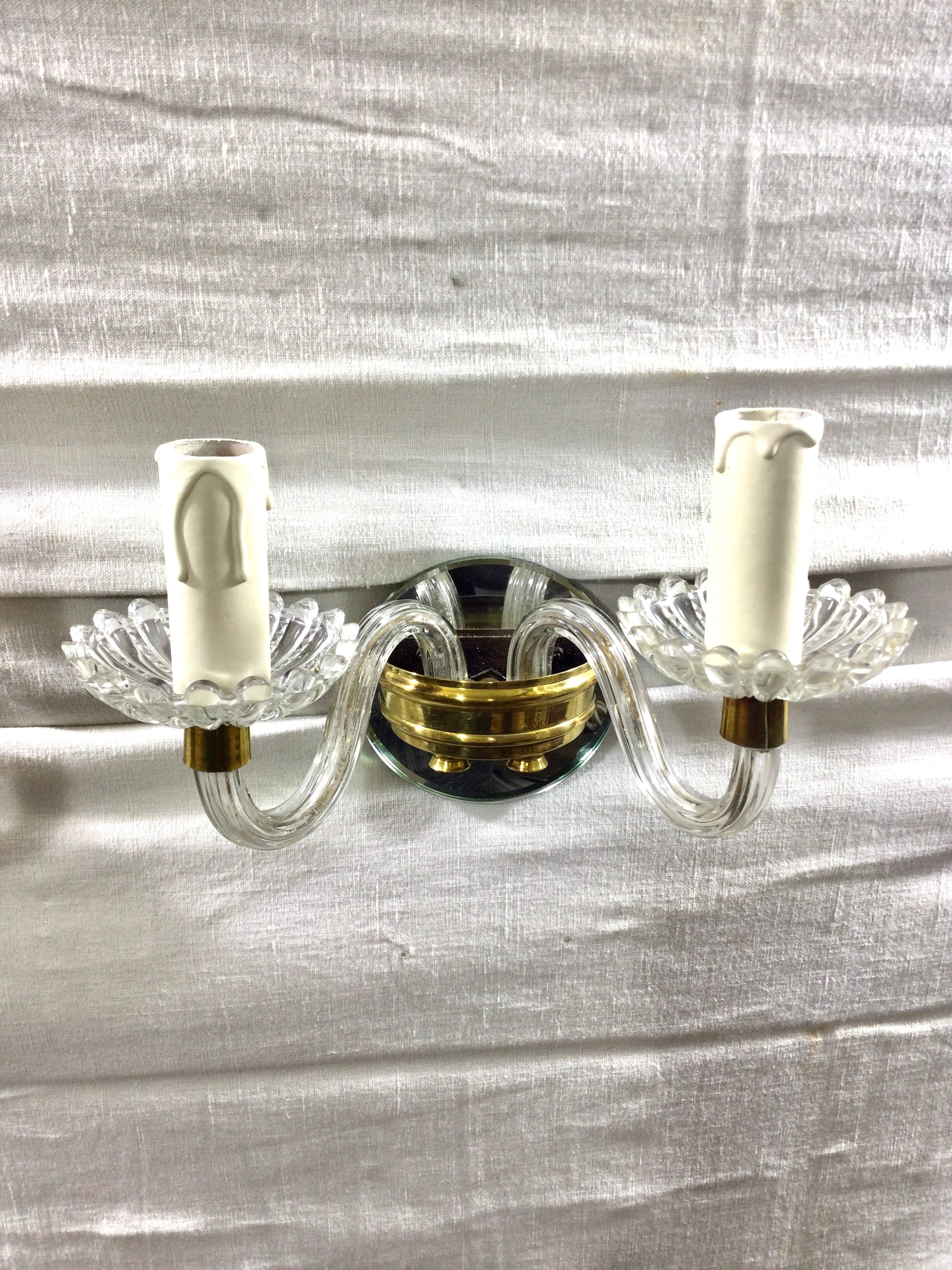 Pair of glass and crystal sconces