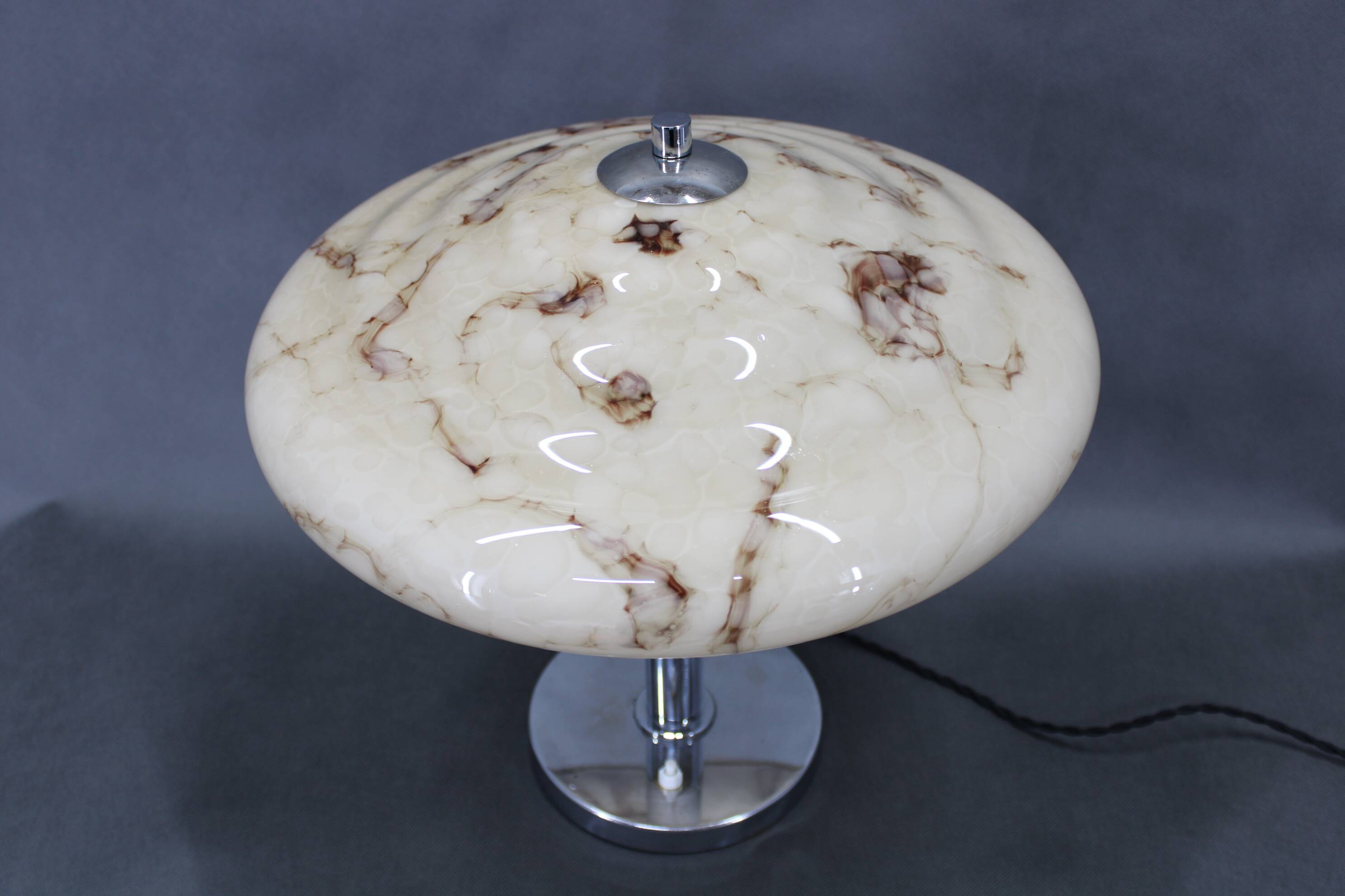 Czechoslovak Art Deco chrome table lamp with marbled glass, 1930s
