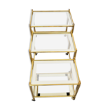 Trio de tables basses « Nido » laiton et verre Italie 70s