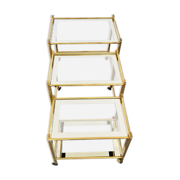 Trio of coffee tables "Nido" brass and glass Italy 70s