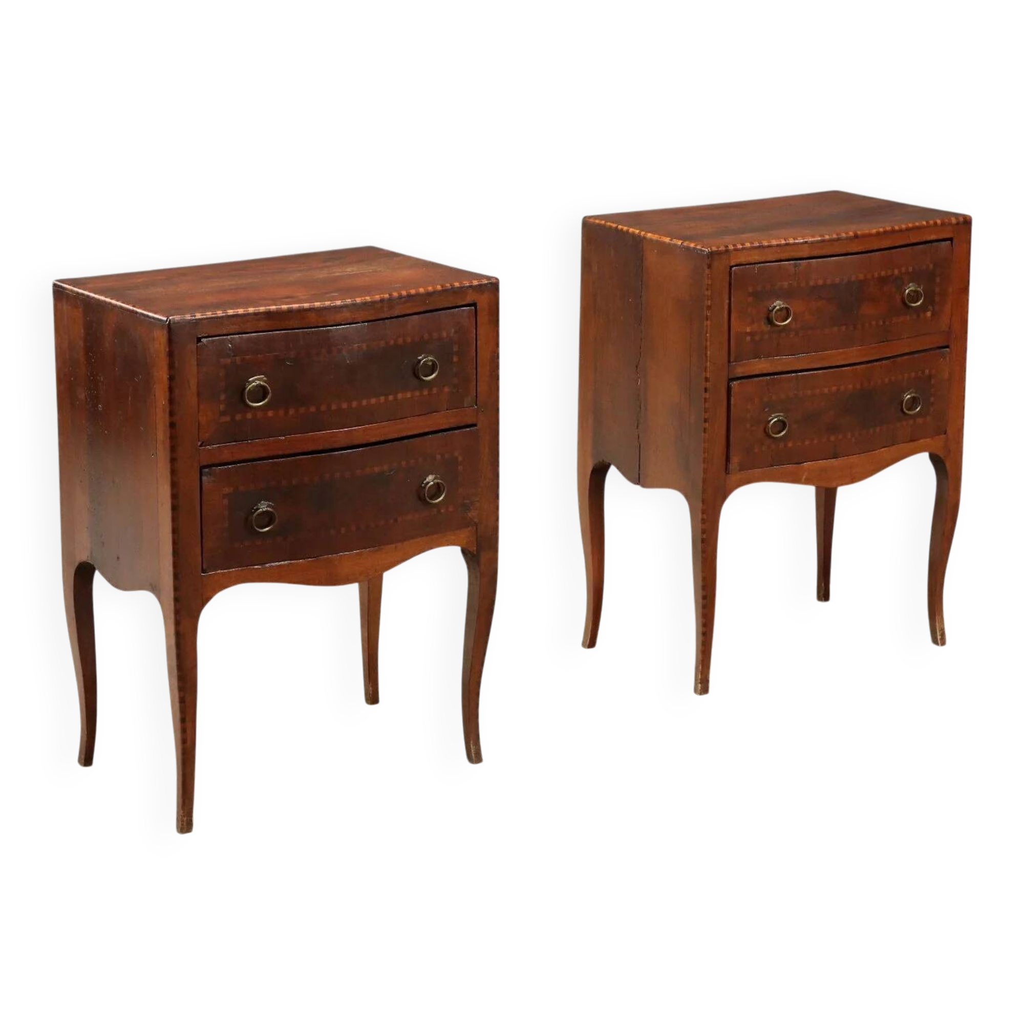 Pair of walnut bedside tables in Barocchetto style