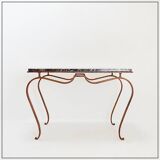 René Prou style gold metal side table with marble top