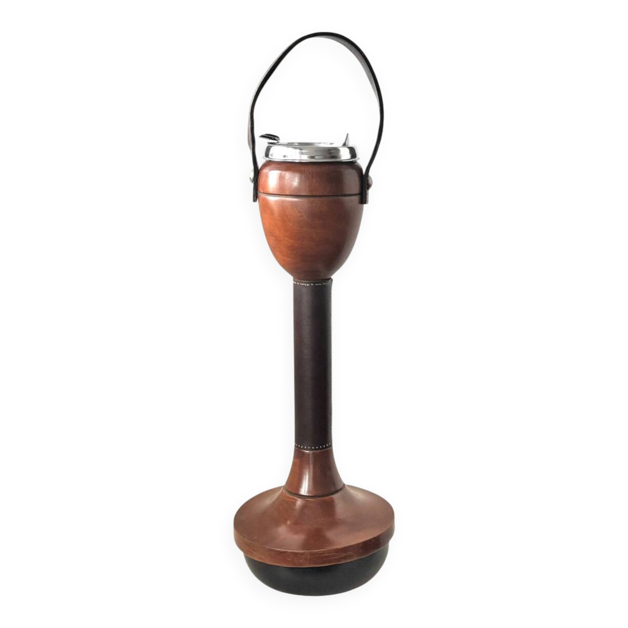Wood and leather standing ashtray 1970