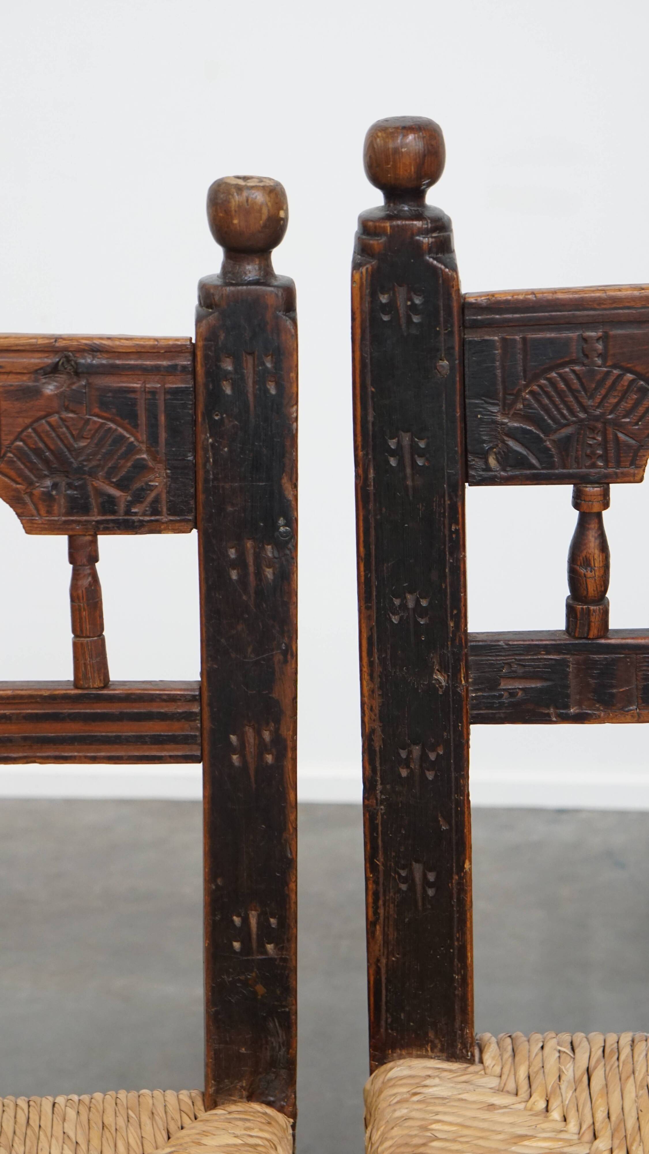 Antique Spanish Country Chairs with Woven Rush Seats