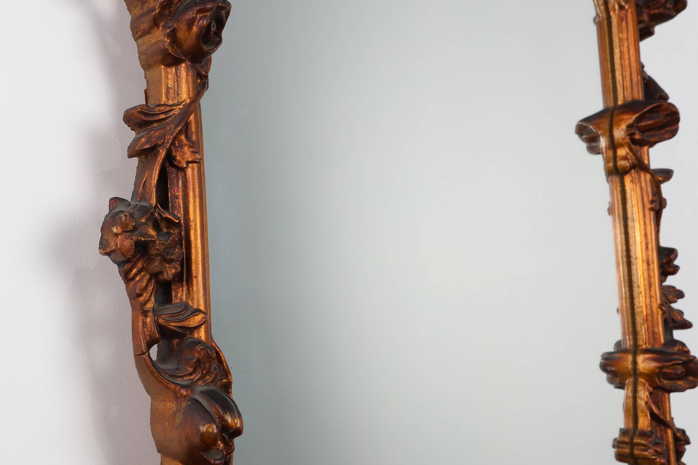 Romantic Wooden Mirror with Floral Details, France 1950s