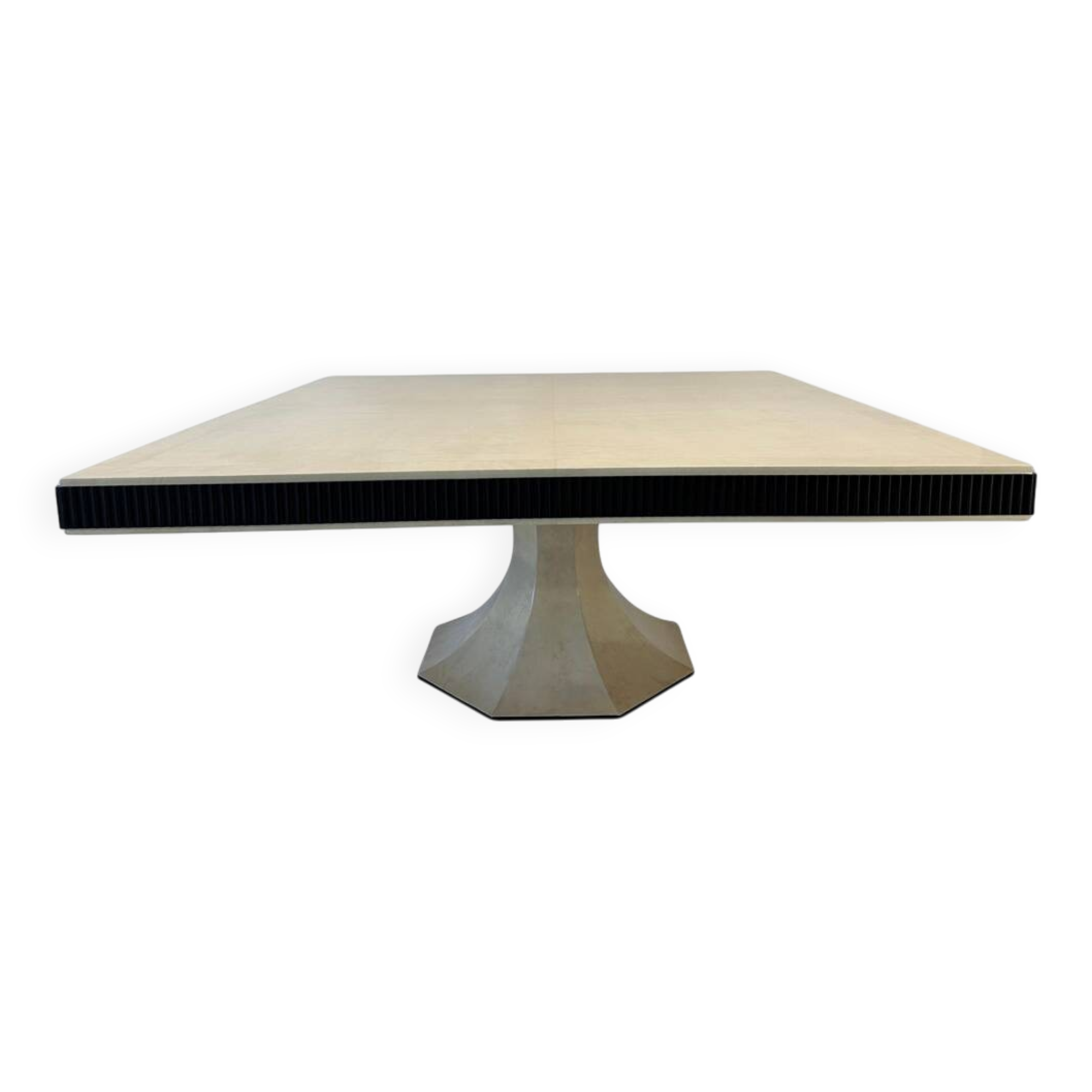 Italian Art Deco Style Square Parchment and Black Lacquer Table, 1980s