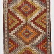 Red Yellow Tribal Pattern Kilim Rug, 145x282Cm