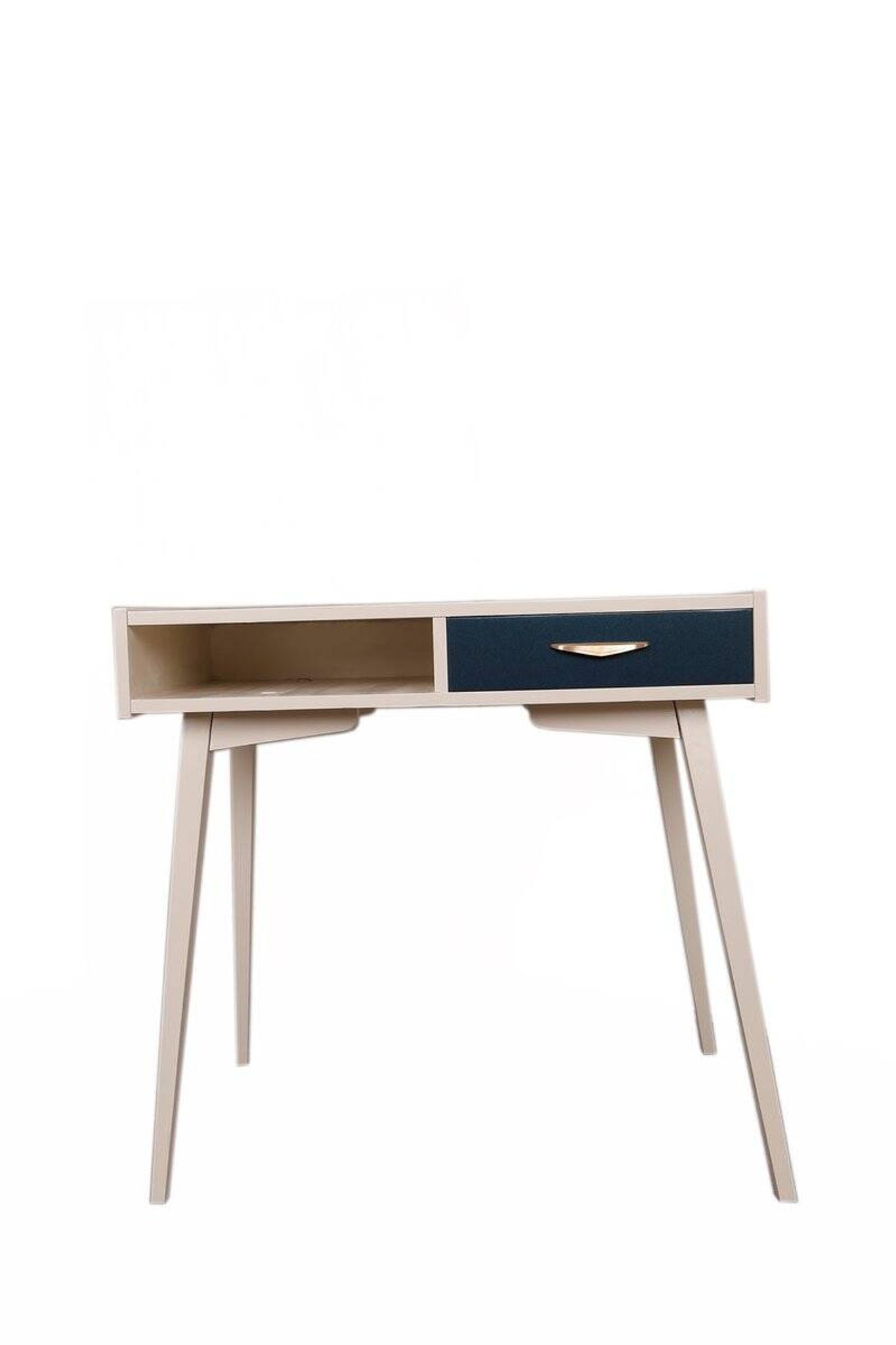 Mid-Century desk/console in dark blue and beige painted wood – Hungarian design from the 1960s.