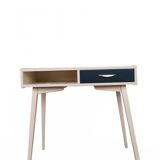 Mid-Century desk/console in dark blue and beige painted wood – Hungarian design from the 1960s.