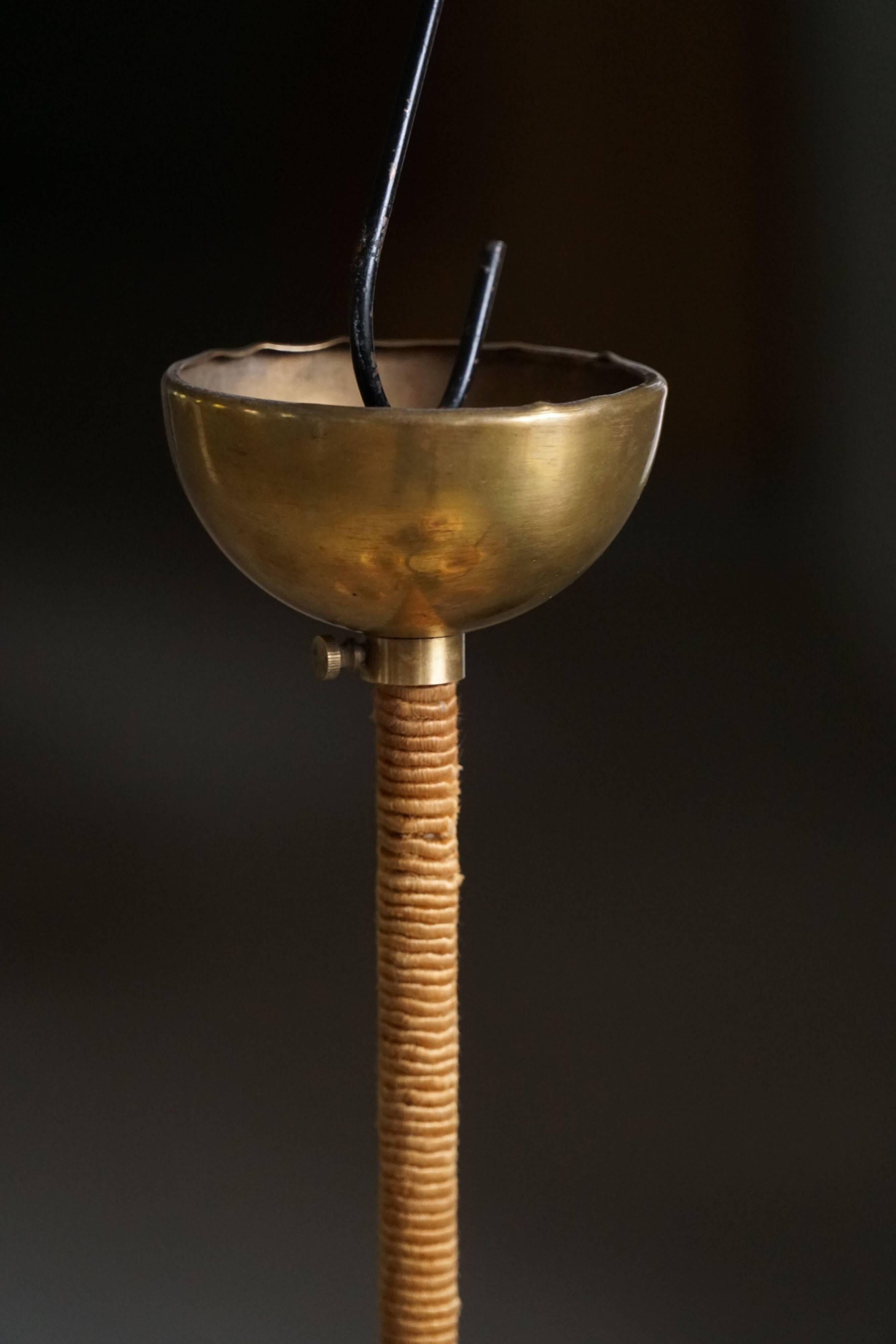 Art Deco chandelier with 4 arms in glass and brass, Sweden, 1940s