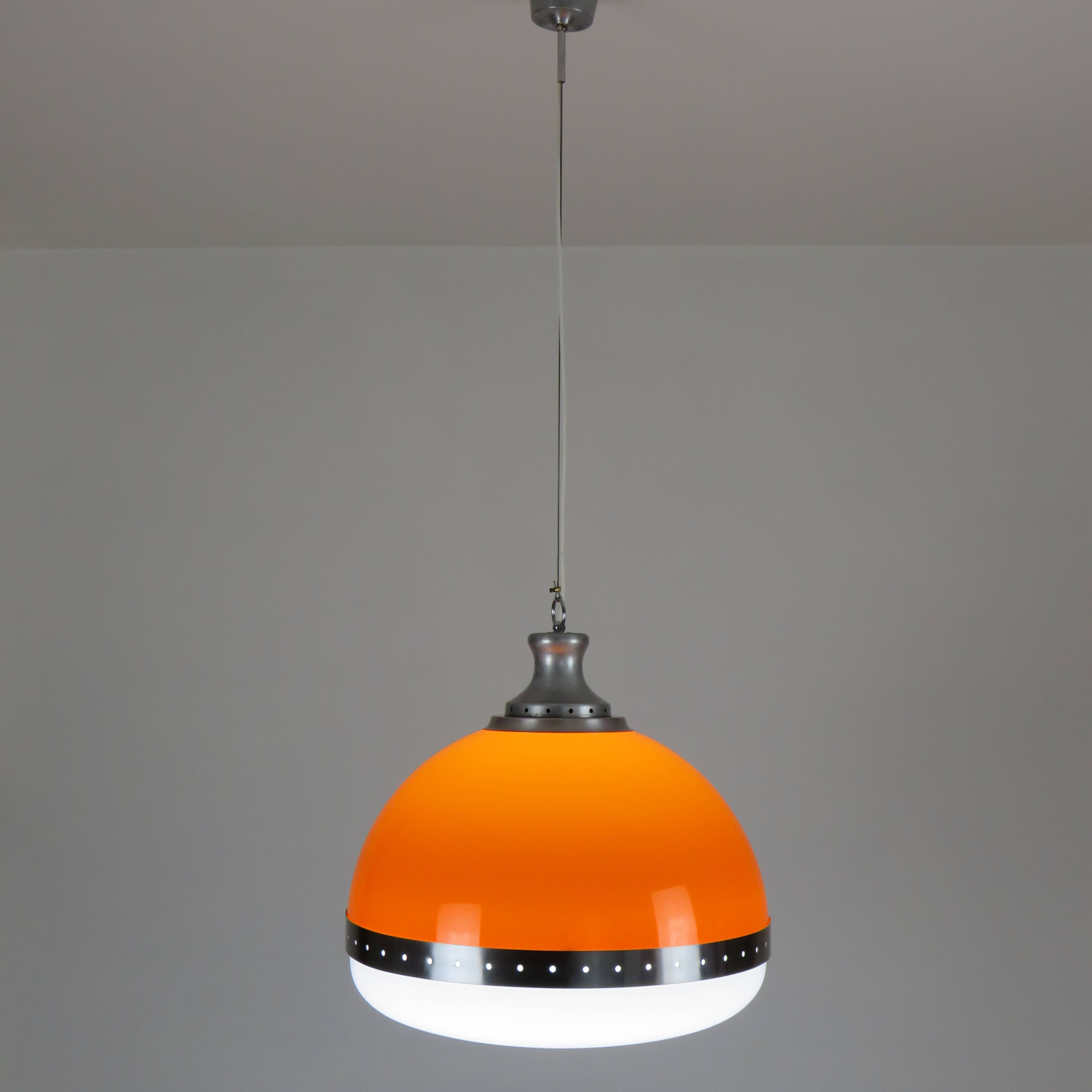 Large Italian pendant light (diameter 50 cm) orange and white Space Age 1960s