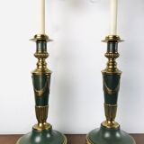 Vintage dutch brass and green table lamps from kullmann, 1970s, set of 2 table lamps. baroque